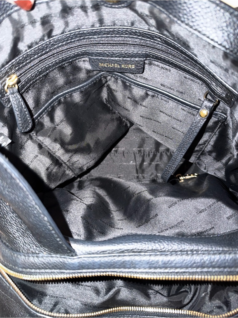MICHAEL Michael Kors Raven Large Pebbled Leather Hobo Tote Black Gold w/Dust Bag - Picture 8 of 11